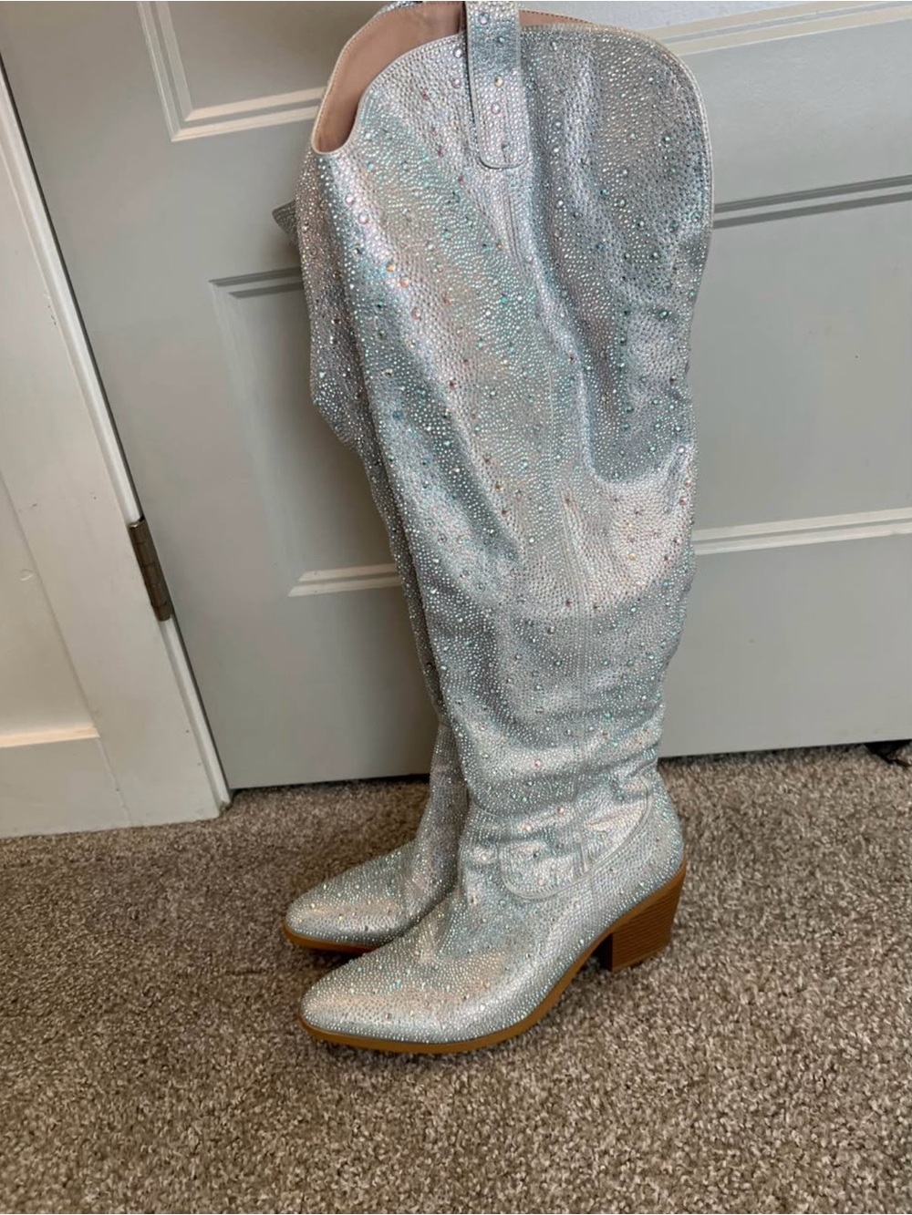 Rhinestone Thigh-high Western Boots